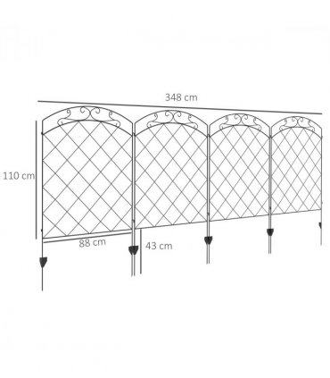 Steel Black Garden Fence 348L x 110H cm Border Edging Swirls Patio Decoration