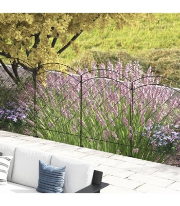 Steel Black Garden Fence 348L x 110H cm Powder Coated Steel Frame Flexible Shape