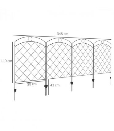 Steel Black Garden Fence 348L x 110H cm Powder Coated Steel Frame Flexible Shape
