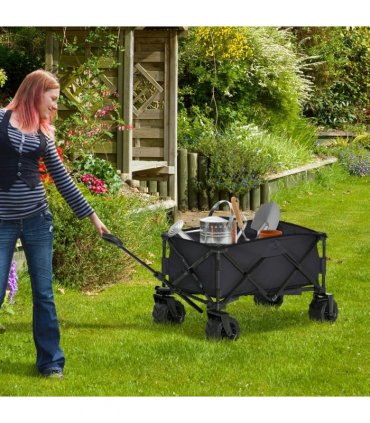 Garden Trolley Cart Black Metal Oxford Cloth 108cm x 55cm x 89cm Handles 70kg