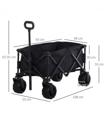 Garden Trolley Cart Black Metal Oxford Cloth 108cm x 55cm x 89cm Handles 70kg