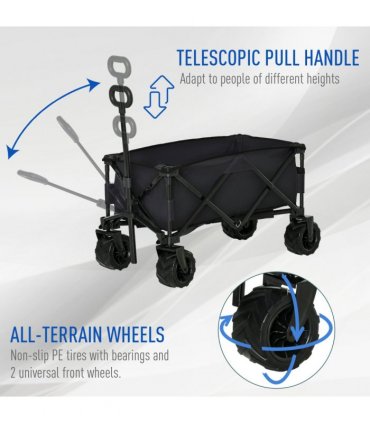Garden Trolley Cart Black Metal Oxford Cloth 108cm x 55cm x 89cm Handles 70kg
