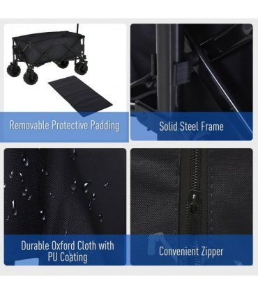Garden Trolley Cart Black Metal Oxford Cloth 108cm x 55cm x 89cm Handles 70kg