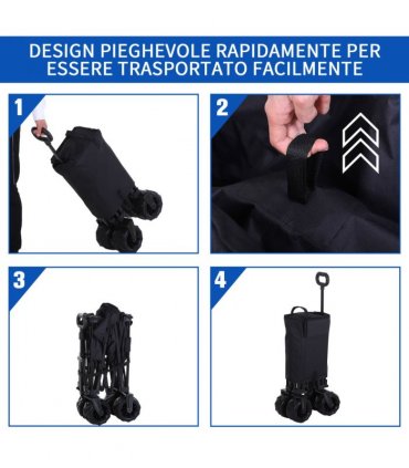 Garden Trolley Cart Black Metal Oxford Cloth 108cm x 55cm x 89cm Handles 70kg