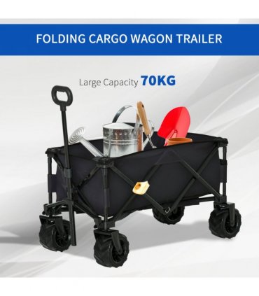 Garden Trolley Cart Black Metal Oxford Cloth 108cm x 55cm x 89cm Handles 70kg