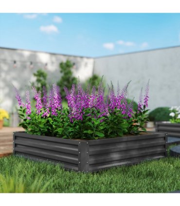 Outsunny Raised Garden Bed Metal Garden Flower Vegetable Planter Light Grey