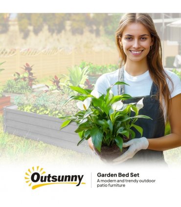 Outsunny Raised Garden Bed Metal Garden Flower Vegetable Planter Light Grey