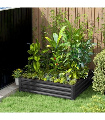Outsunny Raised Garden Bed Metal Garden Flower Vegetable Planter Light Grey