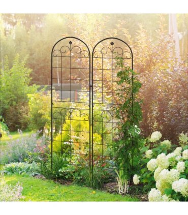 Outsunny Set of 2 Metal Trellis for Climbing Plants, Floral Design