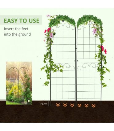 Outsunny Set of 2 Metal Trellis for Climbing Plants, Floral Design