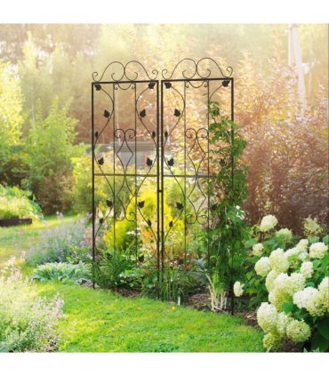 Metal Trellis Black Steel 50W x 181Hcm Set of 2 Decorative Leaf Design