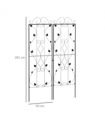 Metal Trellis Black Steel 50W x 181Hcm Set of 2 Decorative Leaf Design