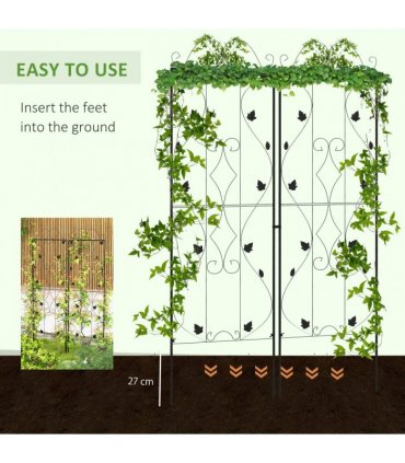 Metal Trellis Black Steel 50W x 181Hcm Set of 2 Decorative Leaf Design