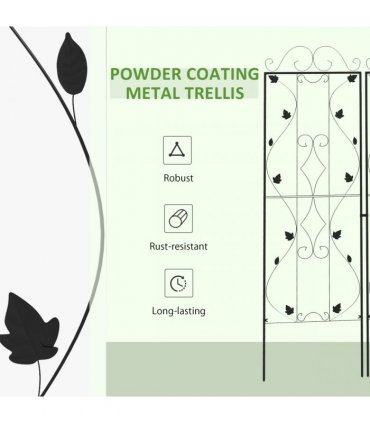 Metal Trellis Black Steel 50W x 181Hcm Set of 2 Decorative Leaf Design