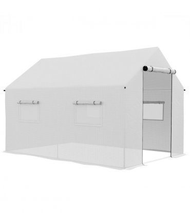 Outsunny Tunnel Greenhouse W/ UV-resistant PE Cover, Wide Door, 2 x 3(m), White