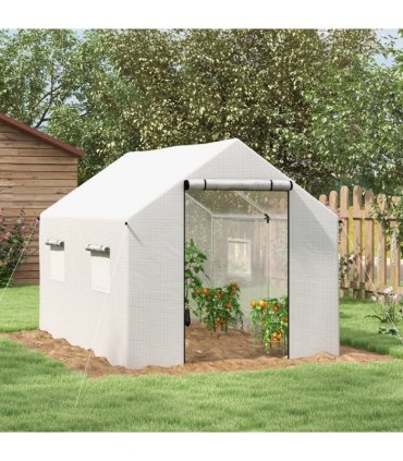 Outsunny Tunnel Greenhouse W/ UV-resistant PE Cover, Wide Door, 2 x 3(m), White