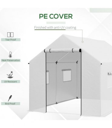 Outsunny Tunnel Greenhouse W/ UV-resistant PE Cover, Wide Door, 2 x 3(m), White