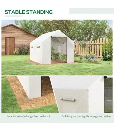 Outsunny Tunnel Greenhouse W/ UV-resistant PE Cover, Wide Door, 2 x 3(m), White