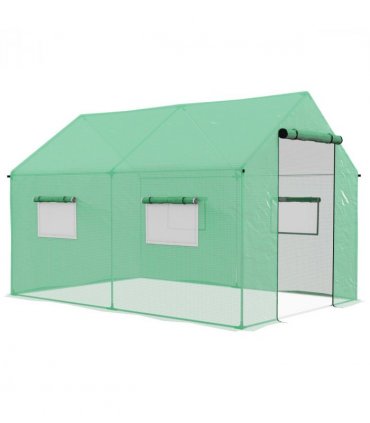 Green Galvanised Steel Tunnel Greenhouse 200W x 300D x 200Hcm with PE Cover