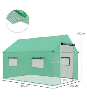 Green Galvanised Steel Tunnel Greenhouse 200W x 300D x 200Hcm with PE Cover