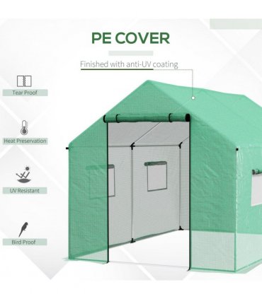 Green Galvanised Steel Tunnel Greenhouse 200W x 300D x 200Hcm with PE Cover