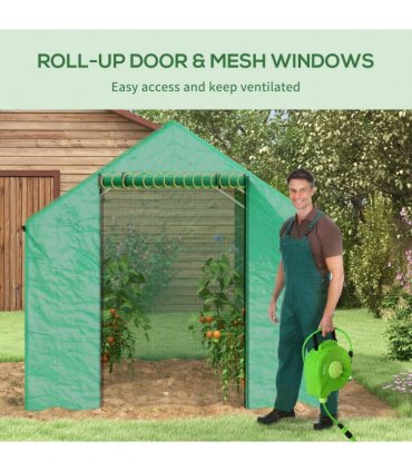 Green Galvanised Steel Tunnel Greenhouse 200W x 300D x 200Hcm with PE Cover
