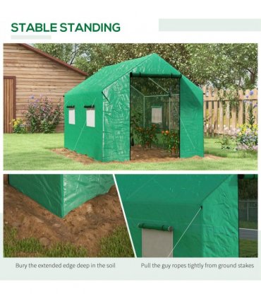 Green Galvanised Steel Tunnel Greenhouse 200W x 300D x 200Hcm with PE Cover