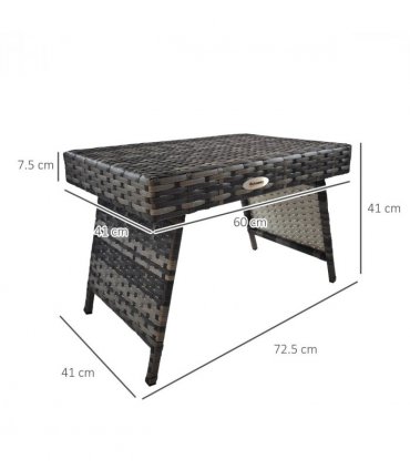Outsunny Foldable Outdoor Coffee Table, Metal Frame Rattan Side Table, Grey