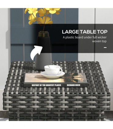 Outsunny Foldable Outdoor Coffee Table, Metal Frame Rattan Side Table, Grey