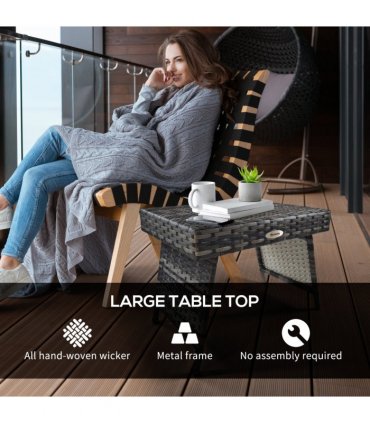 Outsunny Foldable Outdoor Coffee Table, Metal Frame Rattan Side Table, Grey