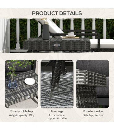 Outsunny Foldable Outdoor Coffee Table, Metal Frame Rattan Side Table, Grey