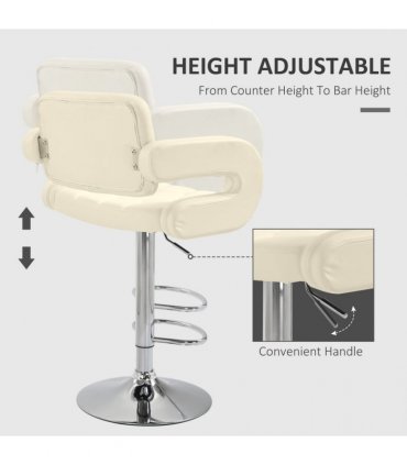 HOMCOM Adjustable Height Barstool Steel Pole PU Leather Bistro Home Kitchen