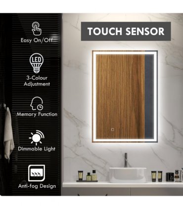 kleankin Illuminated Bathroom Mirror with LED Lights, 3 Colours, Defogging Film