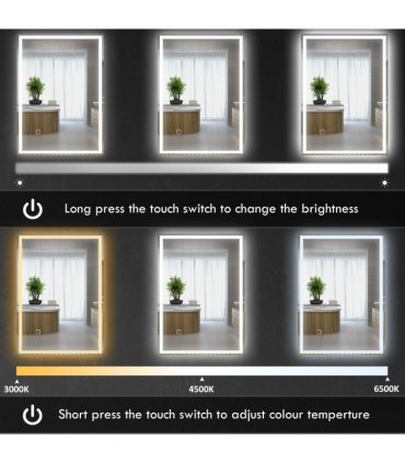 kleankin Illuminated Bathroom Mirror with LED Lights, 3 Colours, Defogging Film