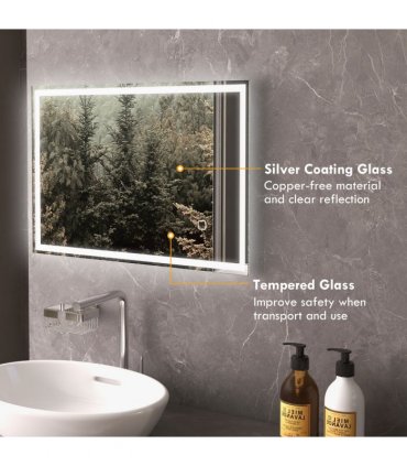 kleankin Illuminated Bathroom Mirror with LED Lights, 3 Colours, Defogging Film