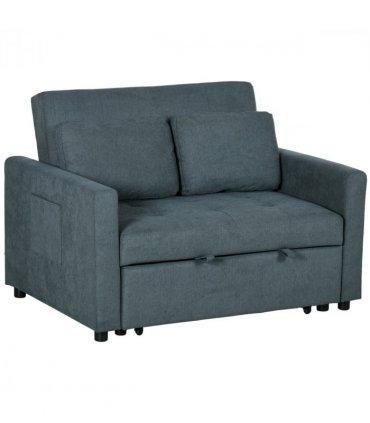 HOMCOM 2 Seater Sofa Bed Convertible Bed Settee with Cushions, Pockets, Grey