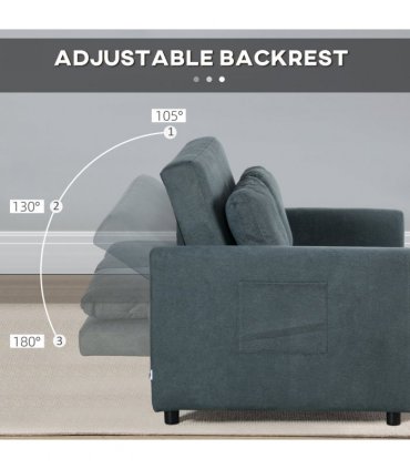 HOMCOM 2 Seater Sofa Bed Convertible Bed Settee with Cushions, Pockets, Grey