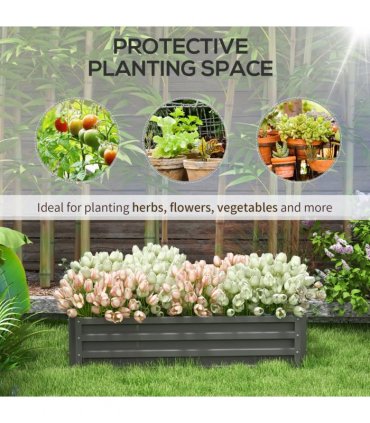 Outsunny Raised Garden Bed Elevated Planter Box for Flowers Light Grey