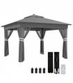 Gazebo Grey Steel Oxford Cloth 336L x 336W x 270Hcm Solar-Powered LED Lights