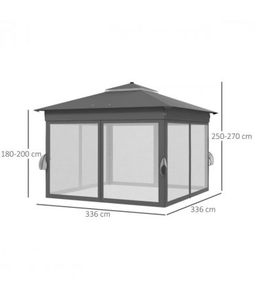Gazebo Grey Steel Oxford Cloth 336L x 336W x 270Hcm Solar-Powered LED Lights
