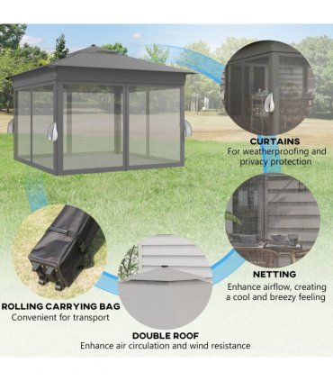 Gazebo Grey Steel Oxford Cloth 336L x 336W x 270Hcm Solar-Powered LED Lights