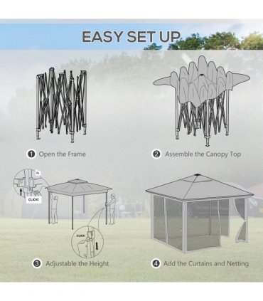 Gazebo Grey Steel Oxford Cloth 336L x 336W x 270Hcm Solar-Powered LED Lights