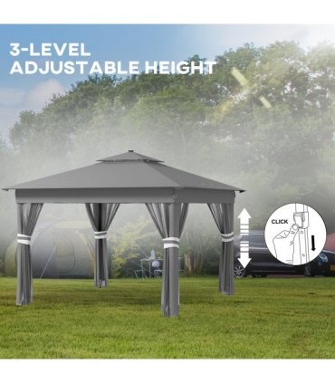 Gazebo Grey Steel Oxford Cloth 336L x 336W x 270Hcm Solar-Powered LED Lights