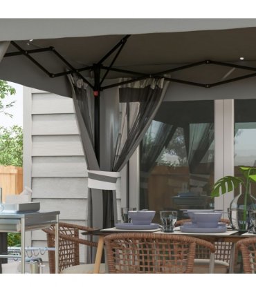 Gazebo Grey Steel Oxford Cloth 336L x 336W x 270Hcm Solar-Powered LED Lights
