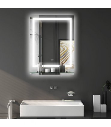 kleankin Dimmable Bathroom Mirror with LED Lights, 3 Colours, Defogging Film