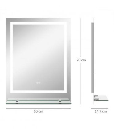 kleankin Dimmable Bathroom Mirror with LED Lights, 3 Colours, Defogging Film