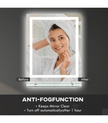 kleankin Dimmable Bathroom Mirror with LED Lights, 3 Colours, Defogging Film