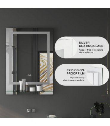 kleankin Dimmable Bathroom Mirror with LED Lights, 3 Colours, Defogging Film