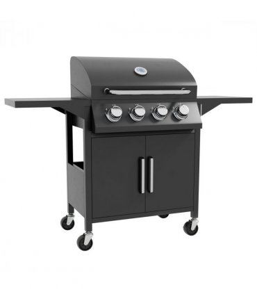 Outsunny 4 Burner Gas Grill Portable BBQ Trolley w/ 4 Wheels and Side Shelves