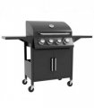 Outsunny 4 Burner Gas Grill Portable BBQ Trolley w/ 4 Wheels and Side Shelves